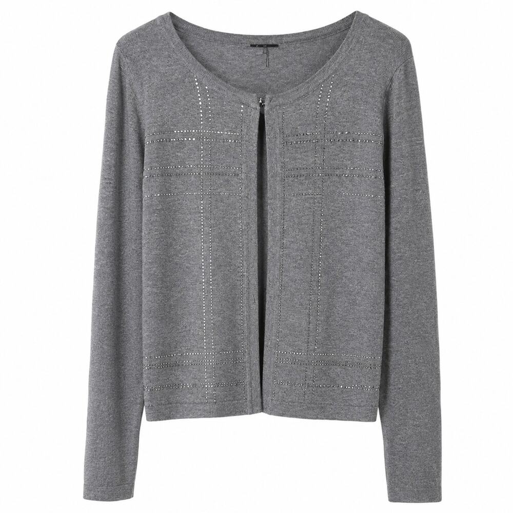 Vila Milano Open Front Cardigan Women's Large Gray Wool Blend Embellished
